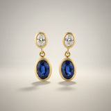 KCTS - Blue Sapphire/Diamond Oval Bezel Earring | 1.37/0.32ct