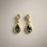 KCTS - Teal Sapphire/Diamond Pearl Shape Bezel Earring | 1.15/0.15ct