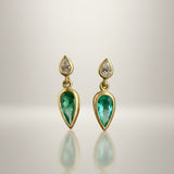 KCTS - Emerald/Diamond Pear Shape Bezel Earring | 0.70/0.15ct