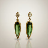 KCTS - Green Tourmaline/Diamond Pear Shape Bezel Earring | 3.15/0.20ct