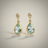 KCTS - Aquamarine/Diamond Pear Shape Bezel Earring | 1.42/0.15ct