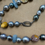 Necklace-Mid-length | Tahitian w/ Semi- precious stones and diamond clasp