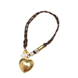 Puffy Heart Charm with Accents on Chocolate Brown Chord | 17"