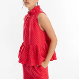 LT - Daisy Linen Top | Red with Silver Foil