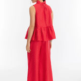 LT - Daisy Linen Top | Red with Silver Foil