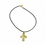 Plated Cross on Leather Choker | 16.5"
