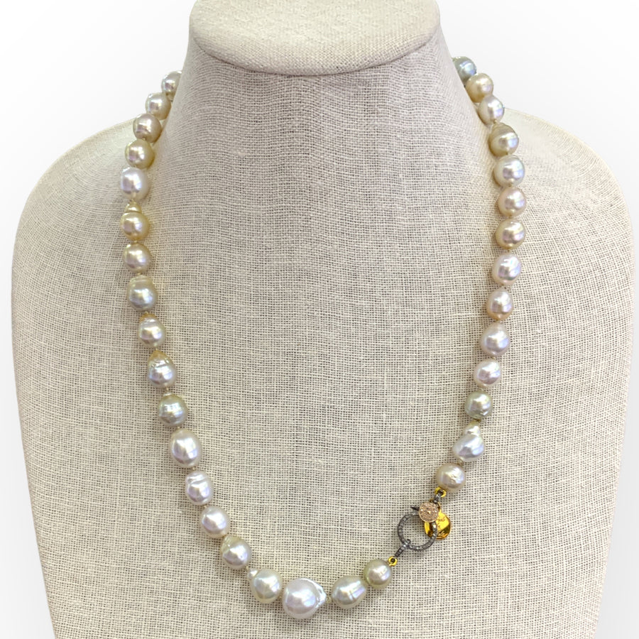 Mid-length | South Sea Pearls, Gold Silver Diamond Clasp | 24