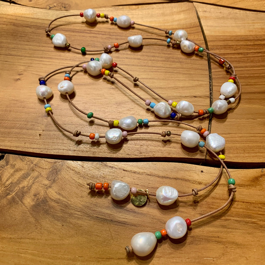 Lariat | Freshwater Pearls w/ Colorful Beads