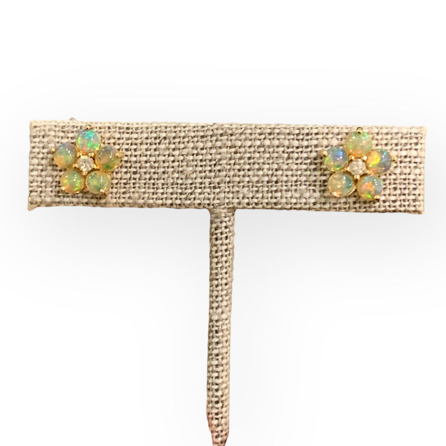 Earrings | 14K Gold, Diamond, Opal Flower