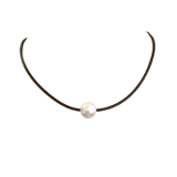 White Edison Pearl on Stitched Leather Choker