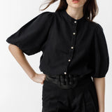 LT - Bubble Linen Top | Black