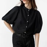LT - Bubble Linen Top | Black