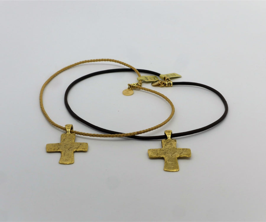 Choker | Plated Cross on Leather