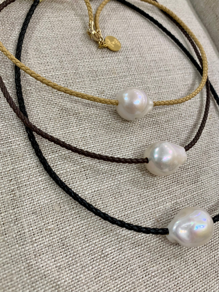 Choker | Large Baroque Freshwater Pearl on Braided Leather