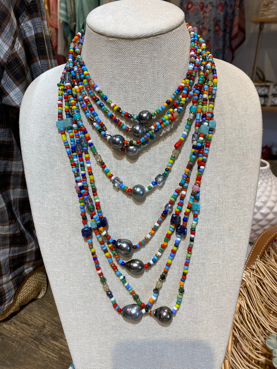 Necklace | Colorful Beads w/ Tahitian Pearl