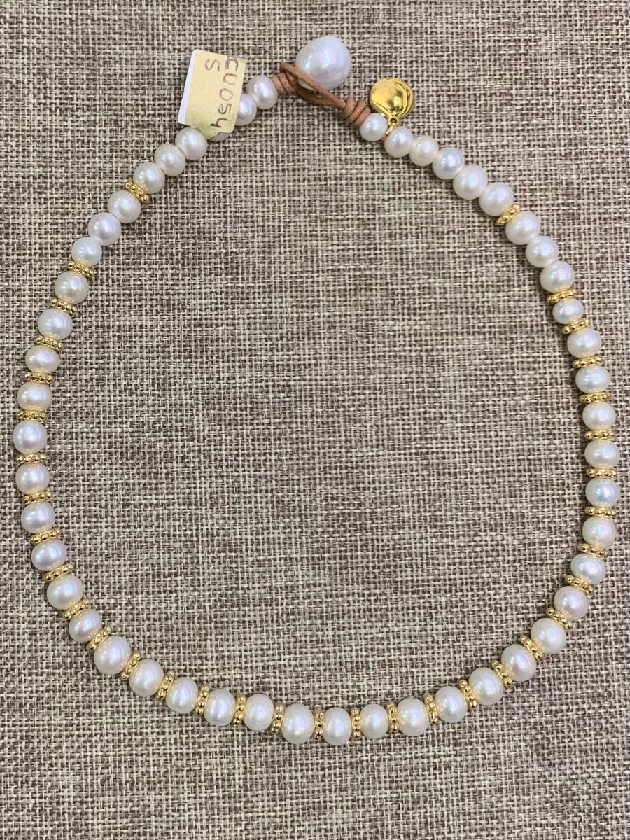 Choker | Freshwater Pearls w/ Rondelles on Leather