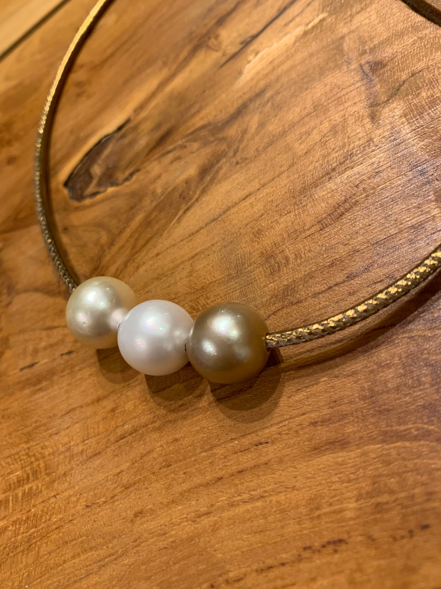 Choker | South Sea Pearls on Gold Leather