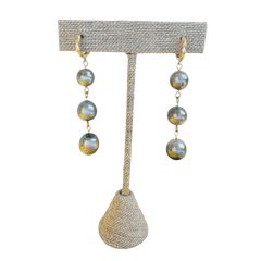 3 Tahitian Pearl Dangle Earrings w/ 14K Huggy