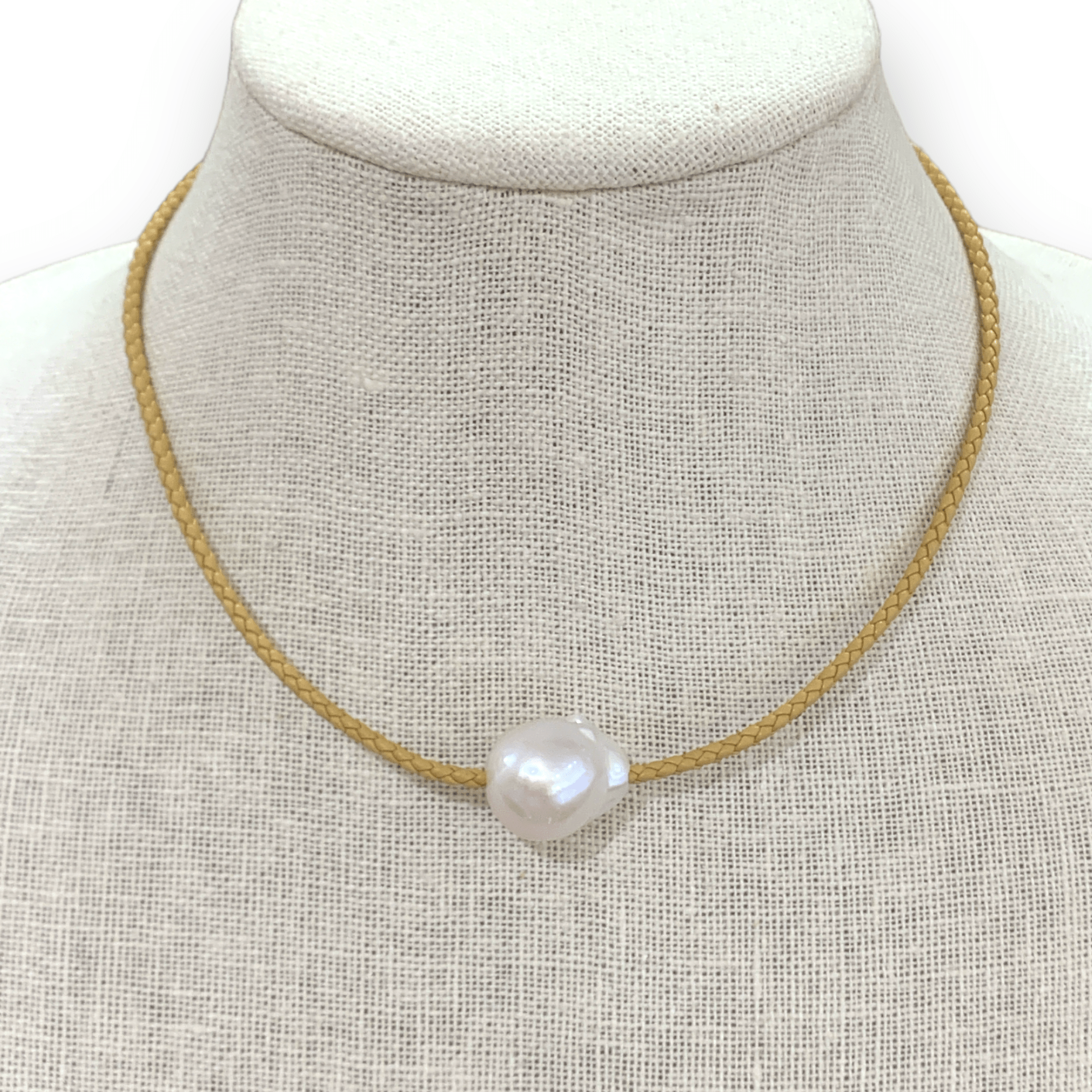 Large Baroque Freshwater Pearl on Braided Leather Choker | 16"
