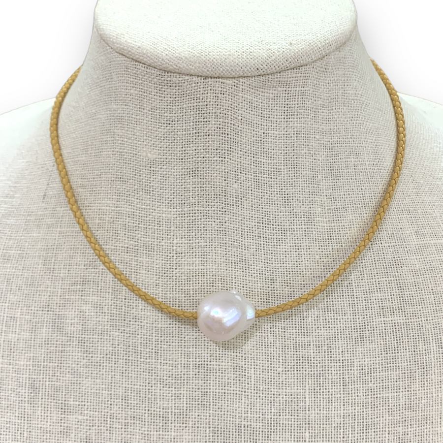 Choker | Large Baroque Freshwater Pearl on Braided Leather