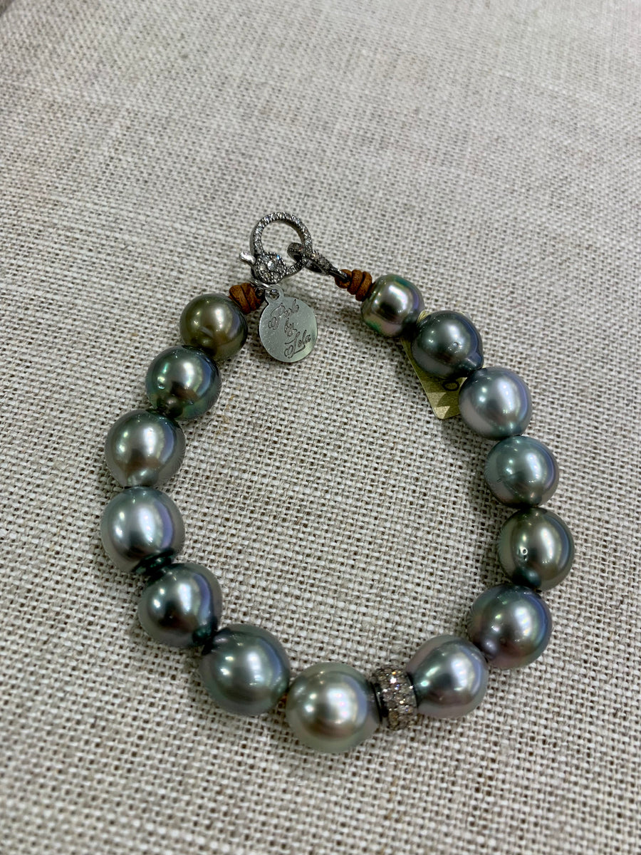 Bracelet | Tahitian Pearls Silver Diamond Rondel & Clasp