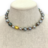 Choker | Tahitian Pearls, 18K Gold Small Nugget | Whiskey Leather