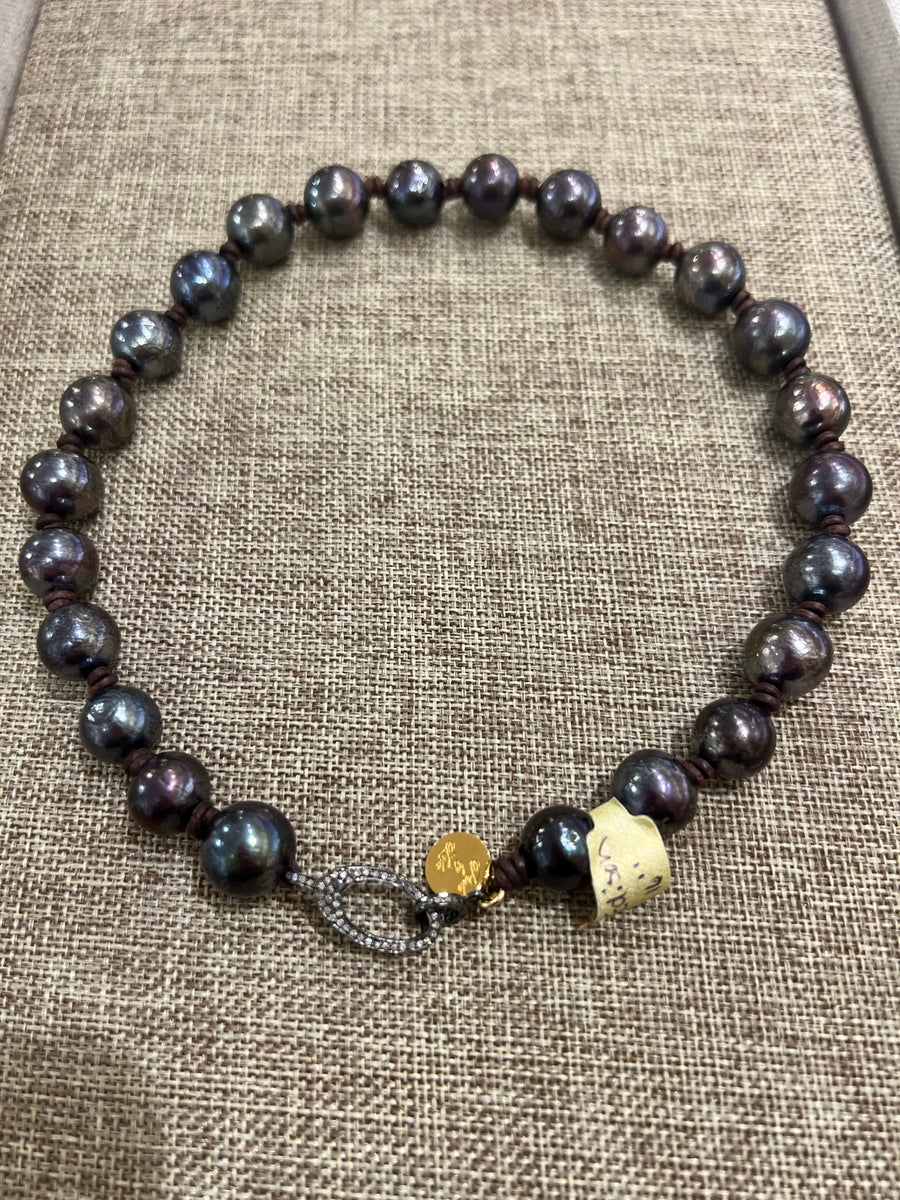 Choker | Peacock Edison Pearl,  Diamond Clasp
