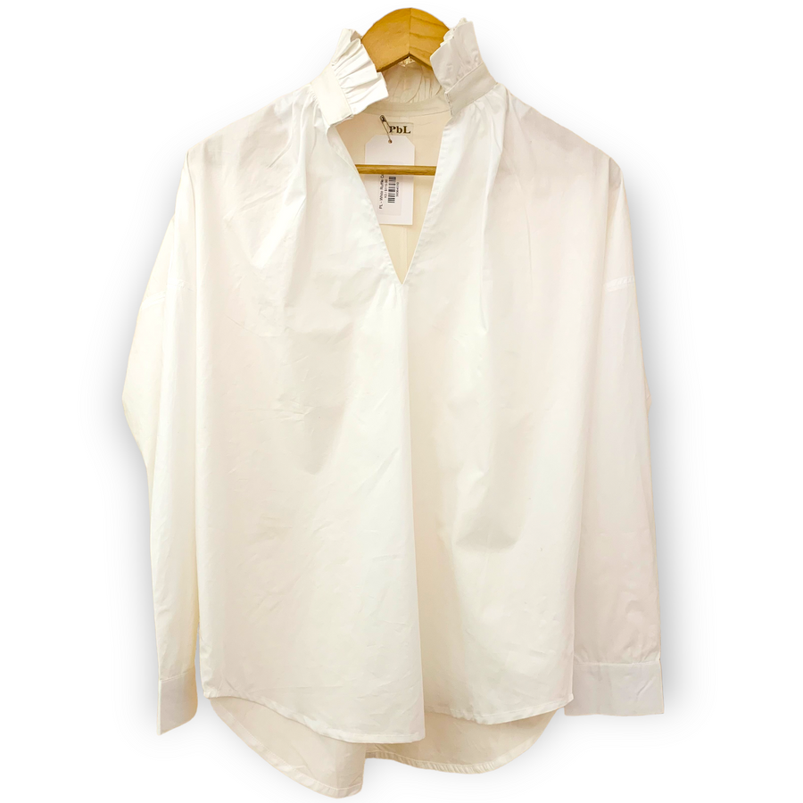 PL - White Ruffle Collar Shirt