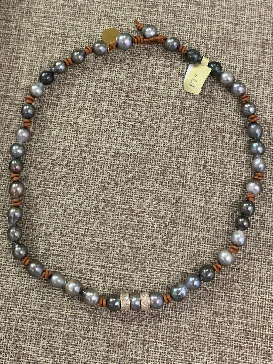 Choker | Keshi Pearls & Gold Pave Diamond Roundels