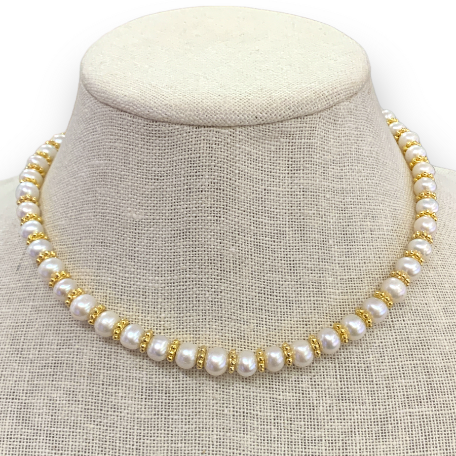 Choker | Freshwater Pearls w/ Rondelles on Leather