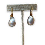 Earrings | Grey Baroque on Leather, Gold Plated
