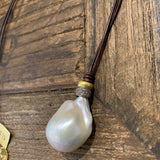Freshwater Pearl Mid-Length Necklace w/ 18K Gold & Diamond